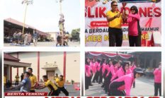 Polisi Berdaster Panjat Pinang hingga ‘Big Match’ Bhayangkari vs Polwan Semarakkan HUT ke-81 RI di Polres Majalengka.